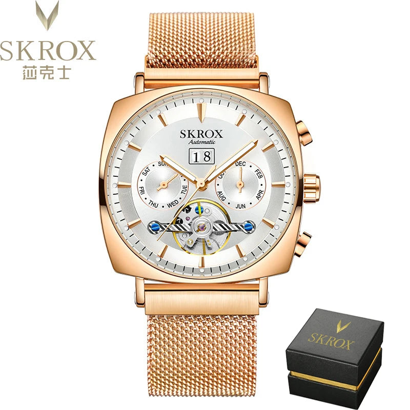 SKROX Square Tourbillon Automatic Movement Man Watch Mechanical Male Wristwatches Original Brand High-End Luxury Clockwork reloj