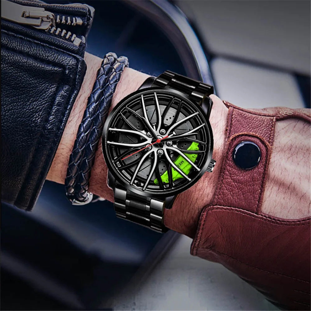 2025 Top Men Leather Watches Men Car Wheel Hub Stainless Steel Quartz Watch For Mens Military Sports Watch Relogio Masculino
