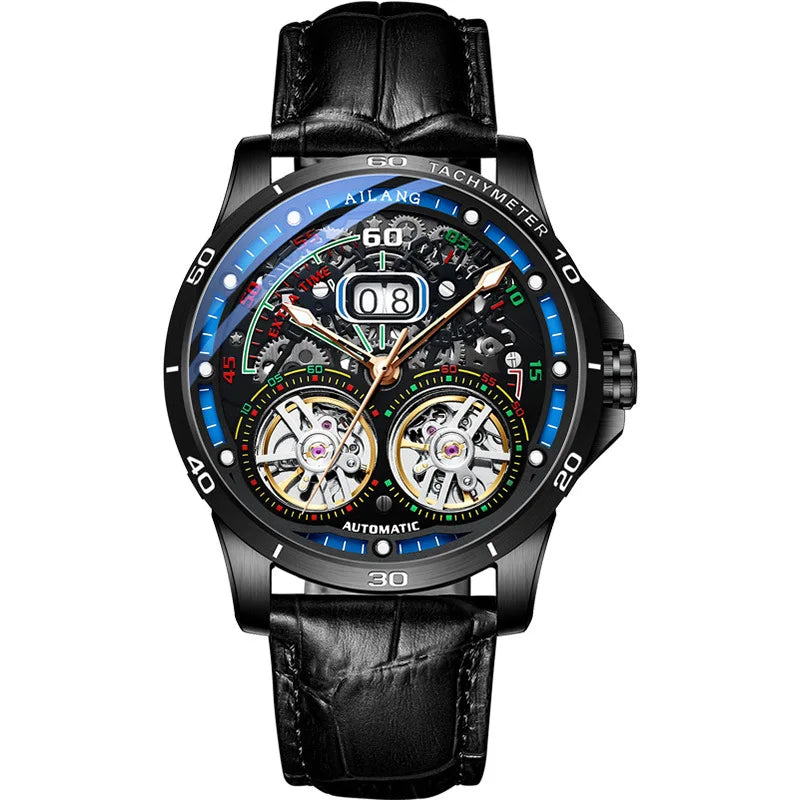 Luxury Sports Double Tourbillon Watches for Men Fashion Calendar Mechanical Watch Waterproof Luminous Clock Mens