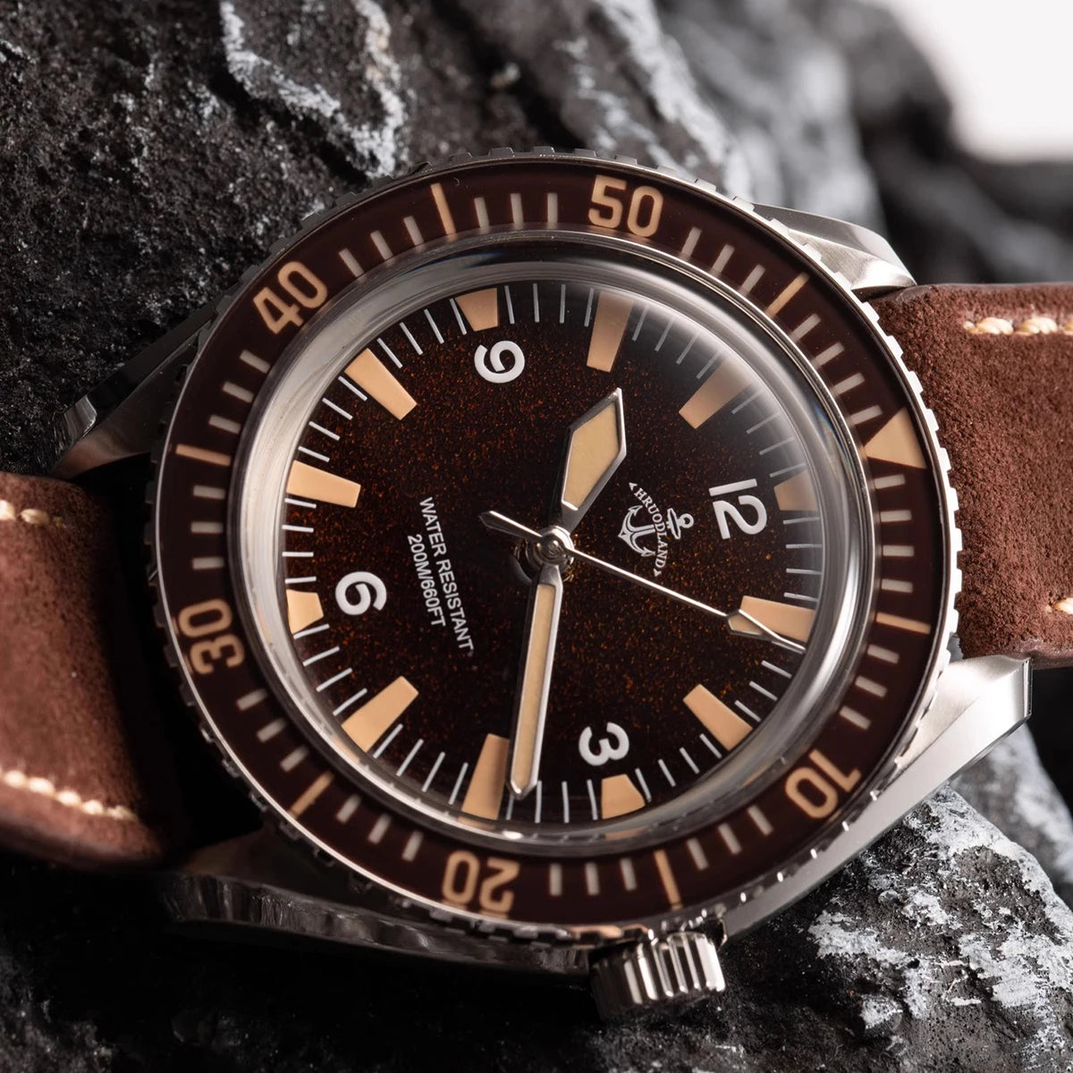 Hruodland Classic Retro Automatic Mechanical Men's Watches F025 Stainless Steel Brown Leather waterproof Luminous reloj hombre