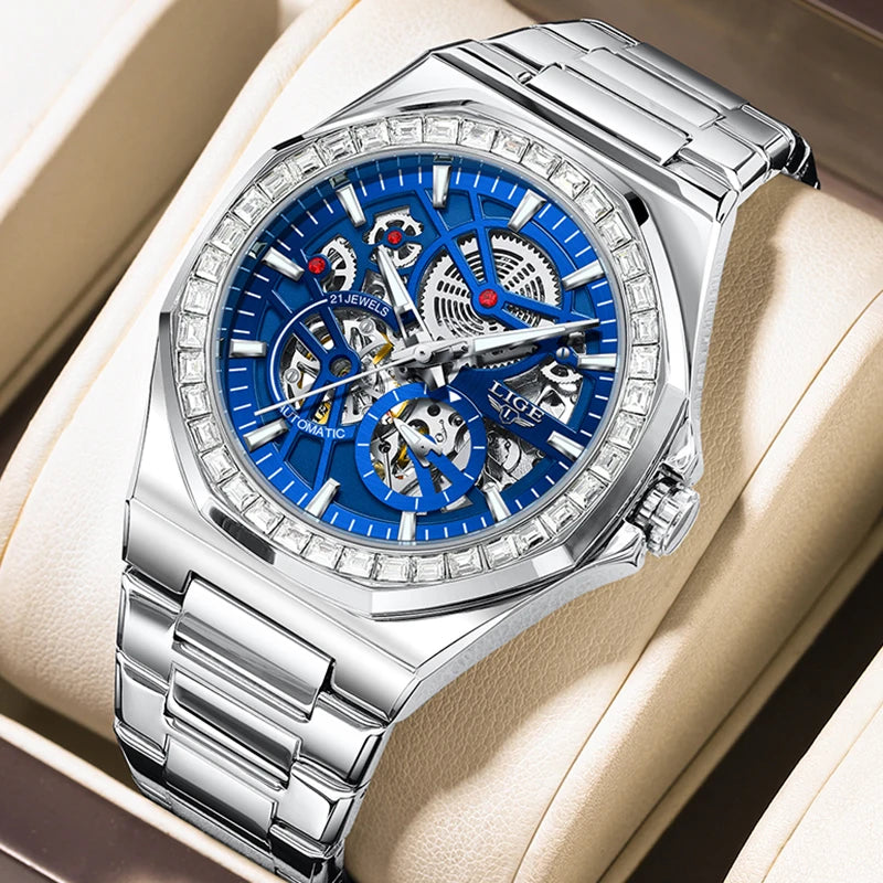 LIGE New Luxury Rose Gold Waterproof Watches For Men Casual Business Watch Men Luminous Automatic Men's Mechanical Wristwatch
