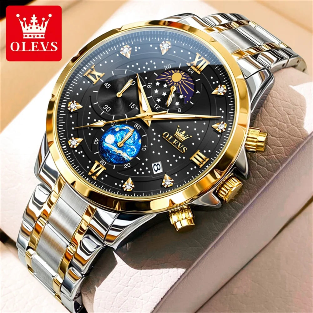 OLEVS 9807 New Mens Watches Original Quartz Watch Multifuncion Chronograph Watch For Man Waterproof Luminous Mens Gifts Freebie