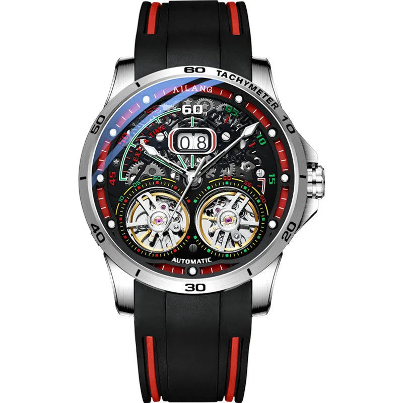 Luxury Sports Double Tourbillon Watches for Men Fashion Calendar Mechanical Watch Waterproof Luminous Clock Mens