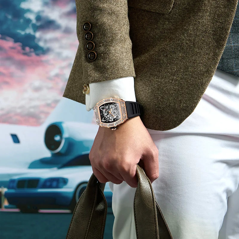 2022 New Men's Watch ONOLA Fashion Luxury Diamond Inlaid Design Quartz Waterproof Tape Watches Men Relogio Masculino Clock