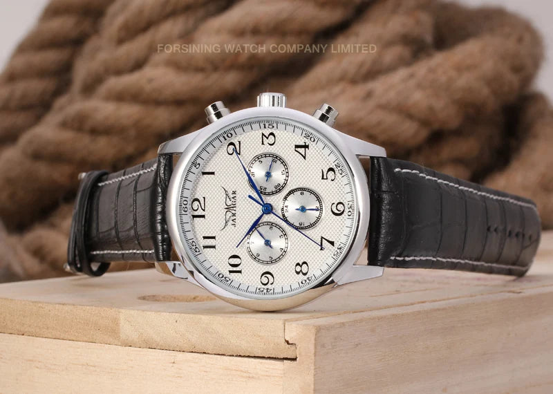 JARAGAR Luxury Replica Six Hands Multifunctional Automatic Man Watches Leather Elegant Mechanical Waterproof Male Wrist Clock