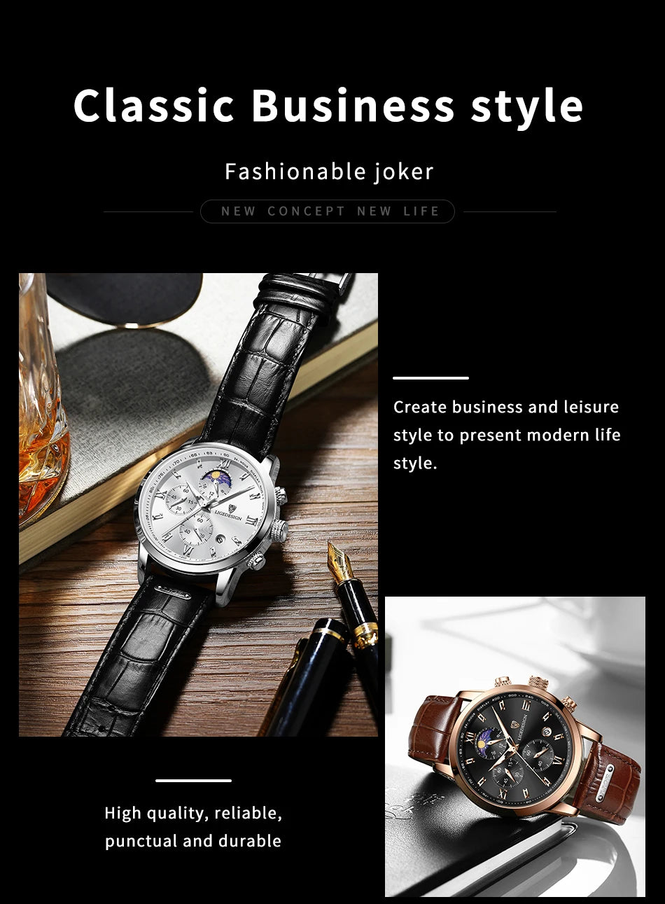 LIGE New Casual Men Watch Luxury Leather Waterproof Sport Quartz Wristwatch Chronograph Military Watch for Men Relogio Masculino