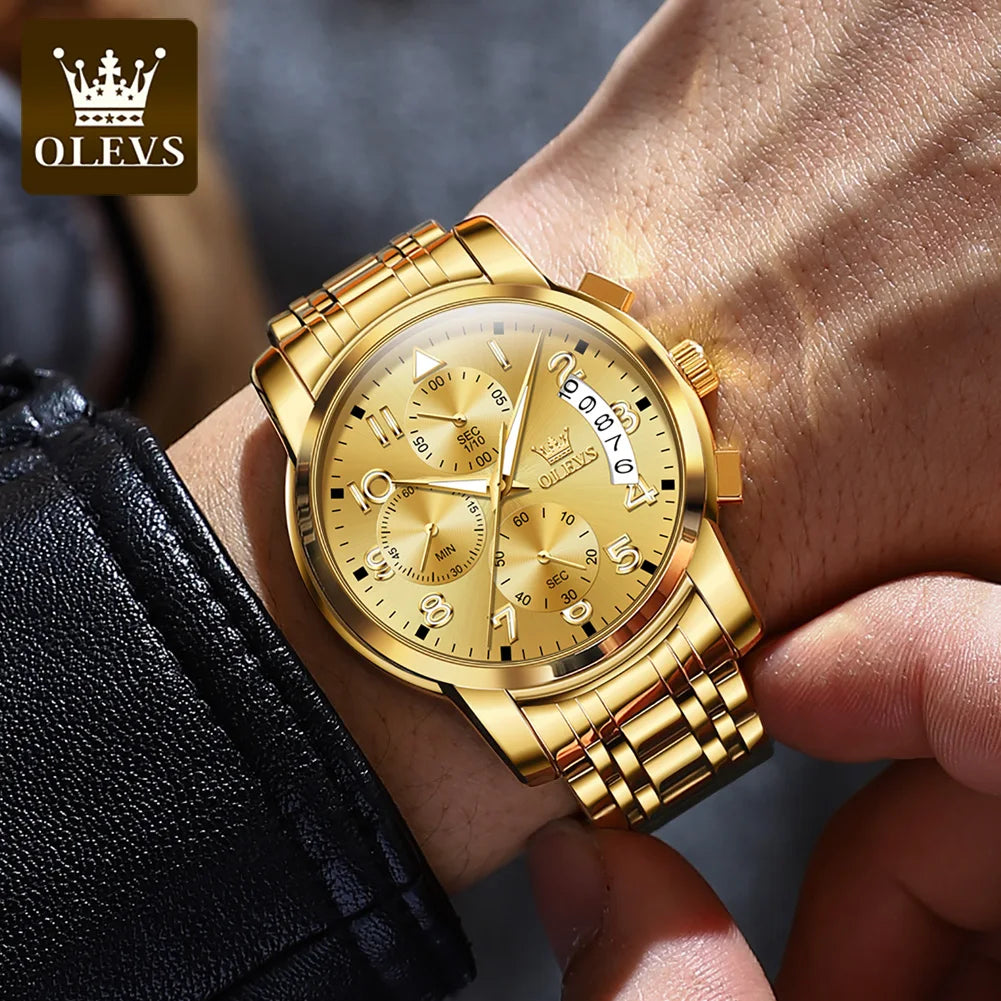 OLEVS Men's Watches Top Brand Luxury Fashion Fine Steel Original Quartz Wristwatch Waterproof Luminous Date Chronograph reloj