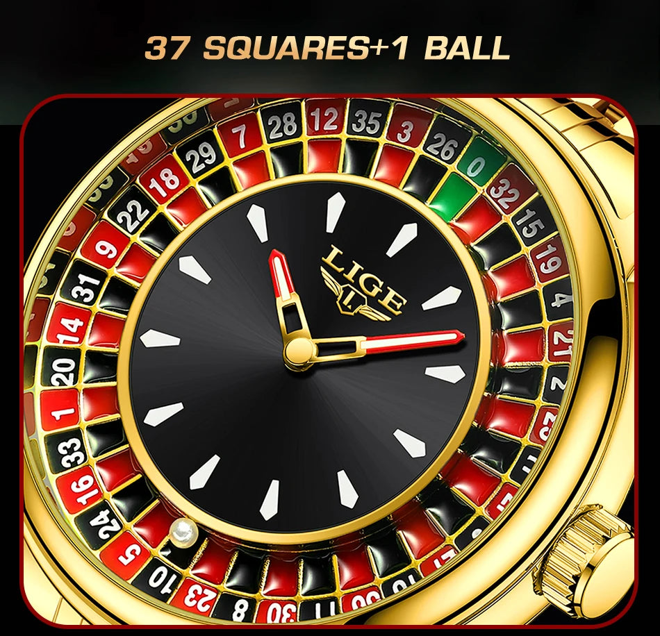 LIGE Unique Creative Men's Watches Fashion Casual Stainless Steel Rotating Dial Roulette Waterproof Classic Quartz Man Watch New