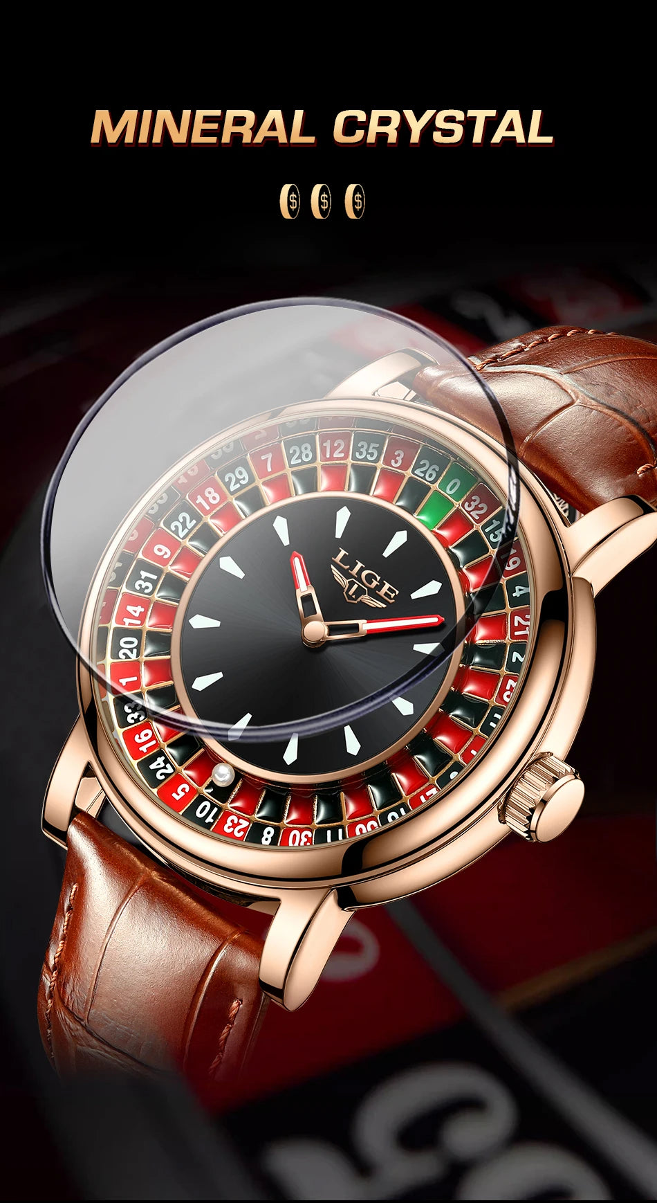 LIGE 2025 Creative Luxury Watches men Roulette Game Dial Fashion Mens Watch Waterproof Luminous Quartz Wristwatches Reloj Hombre