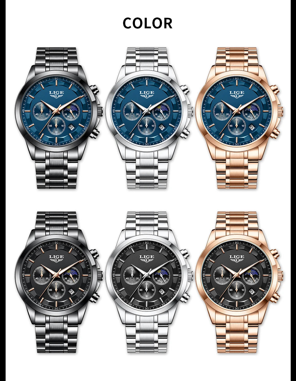 LIGE 2025 New Luxury Mens Watch Fashion Business Quartz Wristwatches Sports Waterproof Luminous Steel Watches Men Reloj Hombre