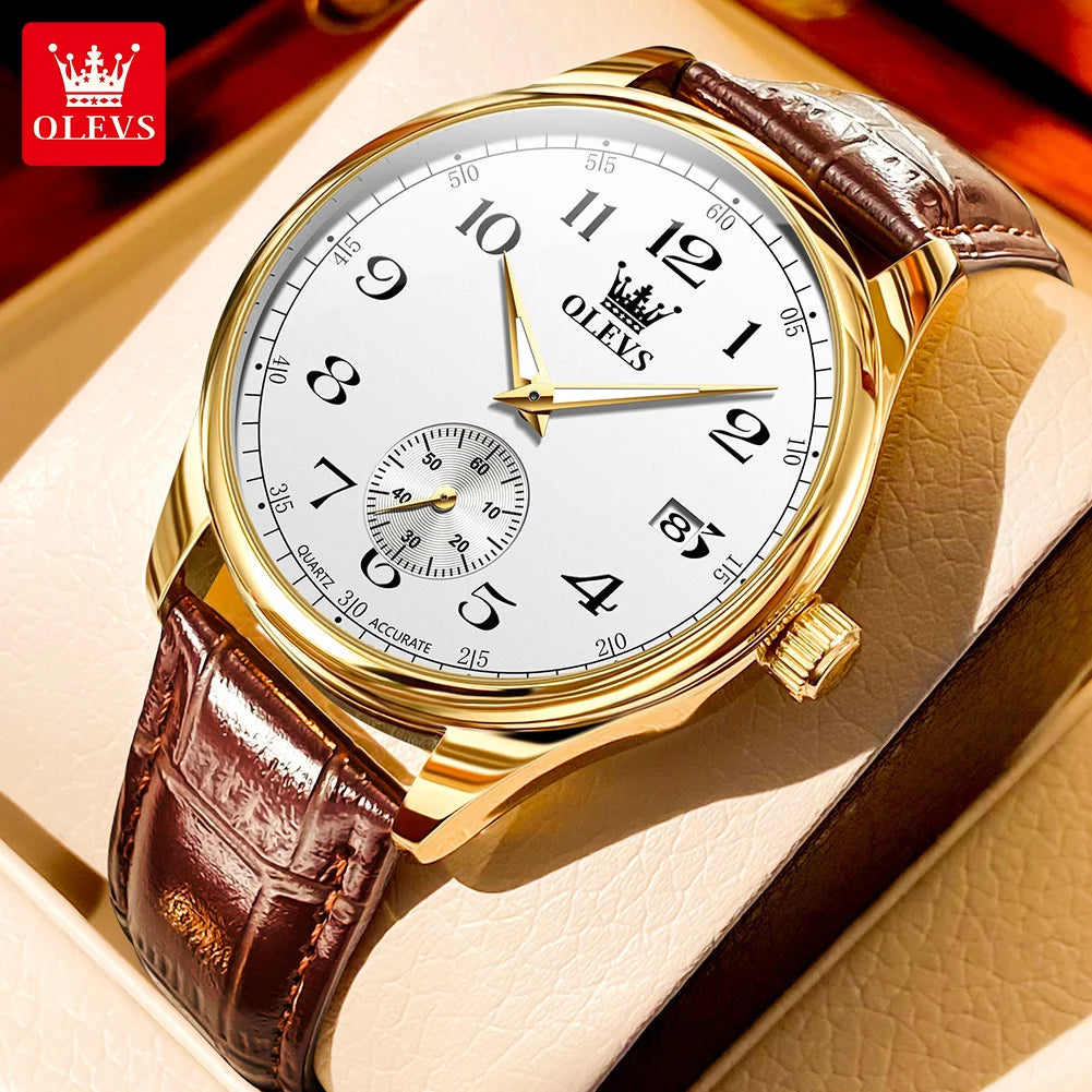OLEVS 3622 Chronograph Quartz Watch for Men Fashion Leather Strap Luminous Waterproof Classic Digital Dial Top Men's Wristwatch