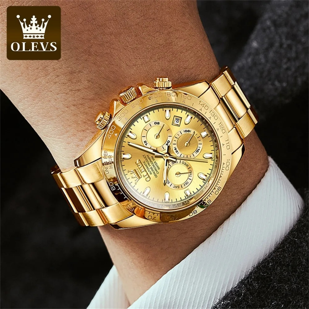 OLEVS Men's Watches Classic Luxury Automatic Mechanical Original Wristwatch for Man 24 Hour Week Date Display Waterproof Fashion