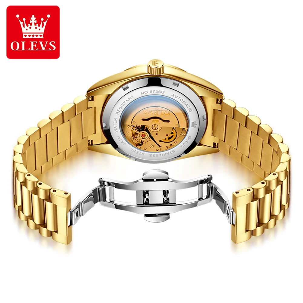 OLEVS Fashion Luxury Men's Automatic Mechanical Watches Waterproof Gold Date Business Luminous Watch for Man Brand Wristwatch