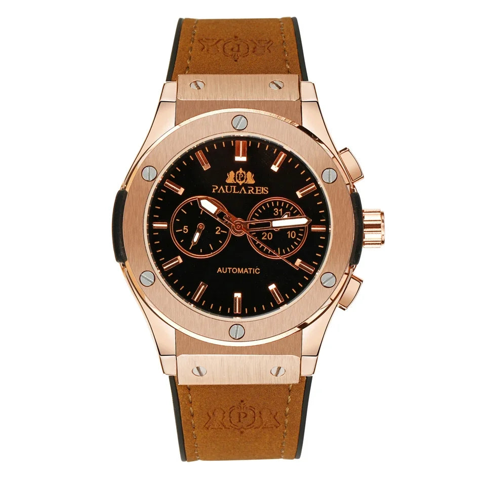 Automatic Watches for Men Mechanical Movement Rose Gold Silver Black Case White Rubber Casual Sports Geneve Watch