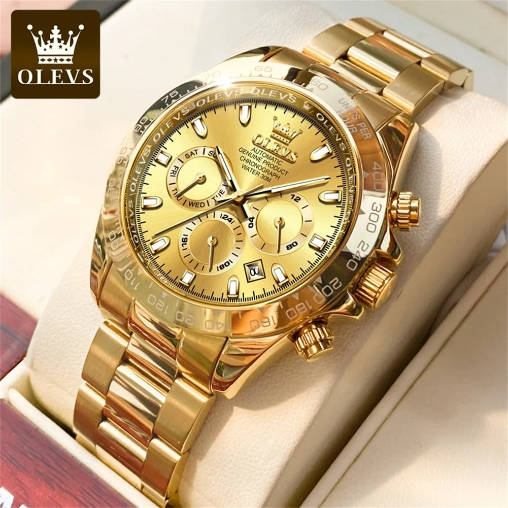 OLEVS Men's Watches Classic Luxury Automatic Mechanical Original Wristwatch for Man 24 Hour Week Date Display Waterproof Fashion