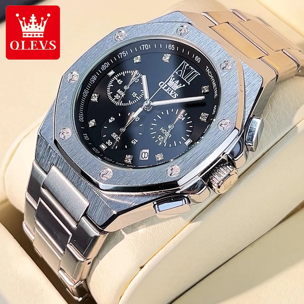 OLEVS Men's Watches Classic Luxury Top Brand Fine Steel Original Quartz Wristwatch for Man Waterproof Luminous Date Chronograph