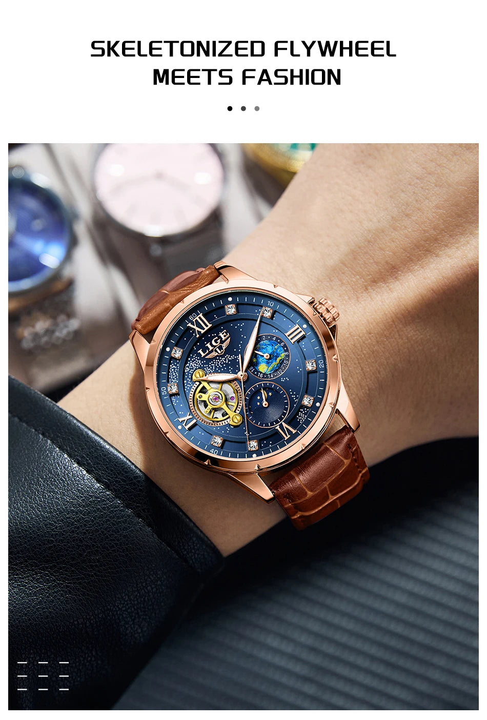 LIGE Top Luxury Mechanical Watches Men Fashion Diamonds Automatic Mens Watch 30M Waterproof Luminous Wristwatch Male Reloj 2026