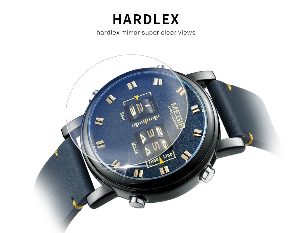 MEGIR Luxury Brand Men Sport Casual Watches Leather Strap Digital Roller Pointer Quartz Wristwatch Clock Relogio Masculino 2137