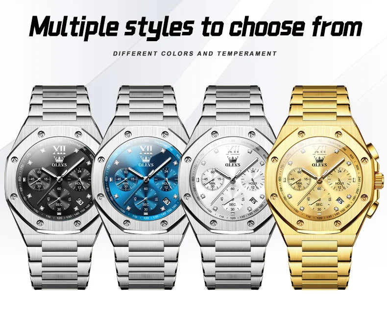 OLEVS 3626 Men's Watches Rhombus Dial Original Quartz Watch for Man Waterproof Luminous Stainless Steel Wristwatch Male Date