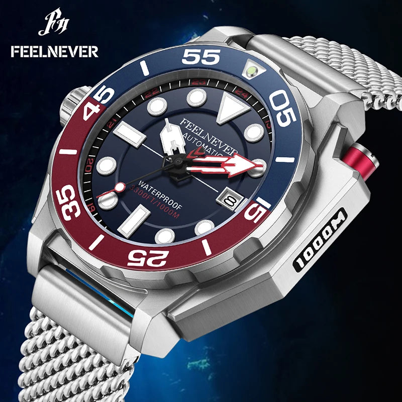 LIGE Top brand luxury watches mens automatic mechanical watch luminous large dial 1000M Gift waterproof relogios masculino+BOX