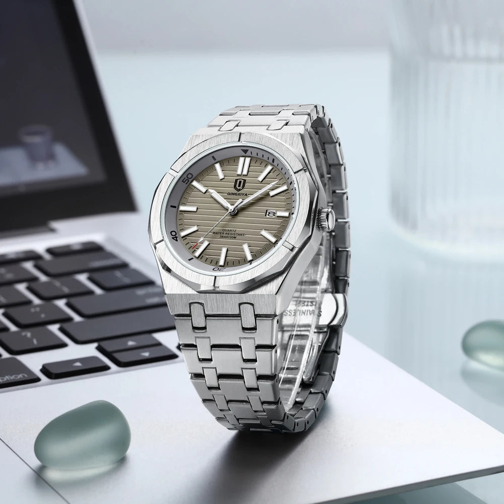 QINGXIYA Mens Watch Top Brand Luxury Auto Date Quartz Watch for Men Stainless Steel Waterproof Wrist Watches relogio masculino