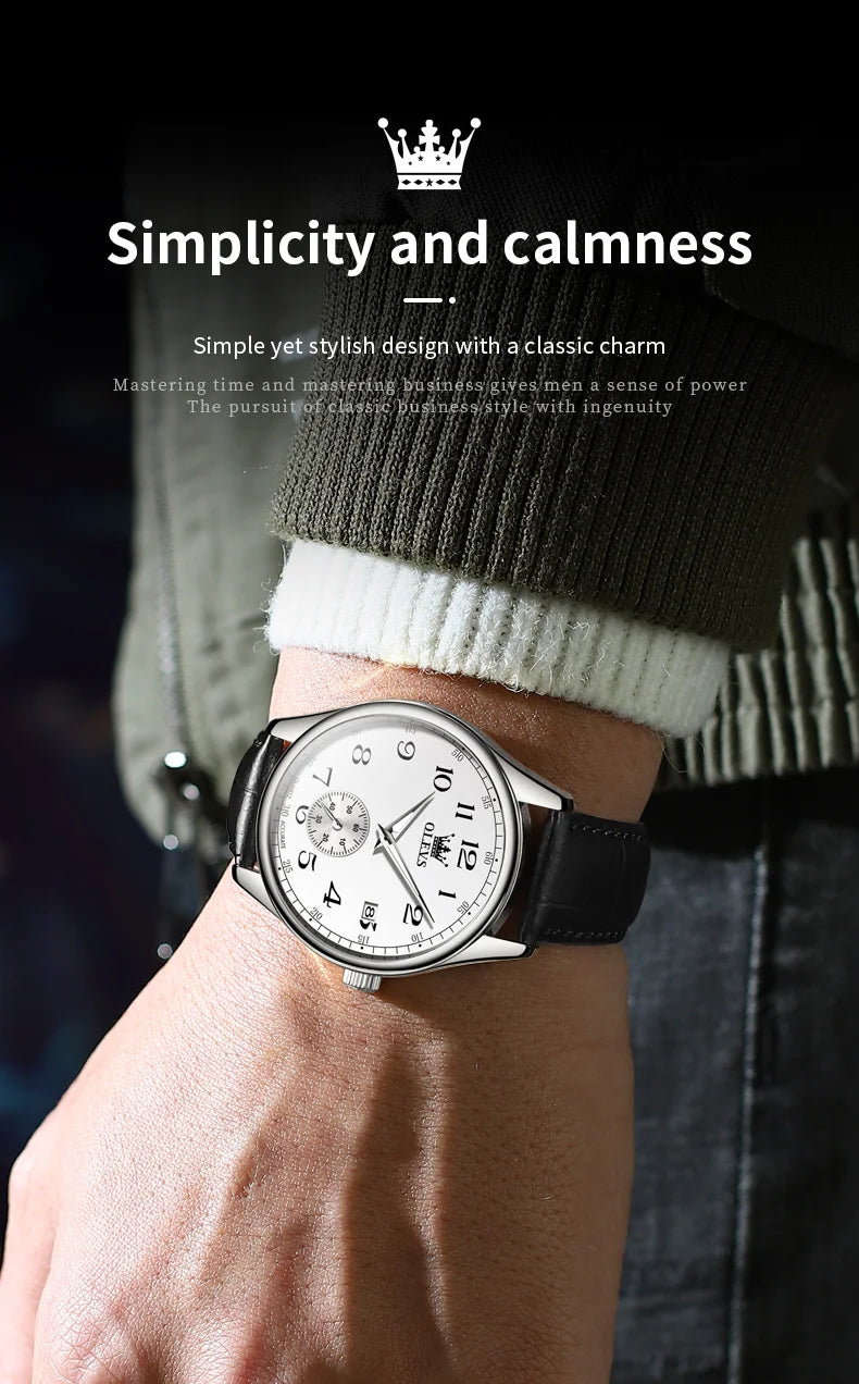 OLEVS 3622 Chronograph Quartz Watch for Men Fashion Leather Strap Luminous Waterproof Classic Digital Dial Top Men's Wristwatch