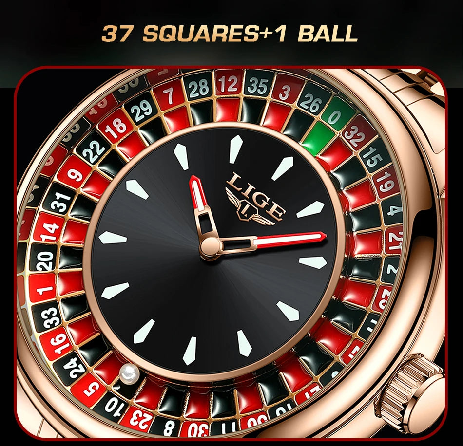 LIGE Men Watch Top Brand Luxury Arabic Numerals Rotating Dial Roulette Quartz Watches For Men Waterproof Luminous Man Wristwatch