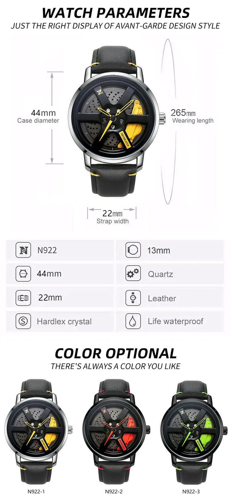 Luxury Sport Car Wheel Watch for Men Top Brand Car Wheel Rim Dial 3D Fashion Men's Watch Waterproof Men Watch Relogio Masculino