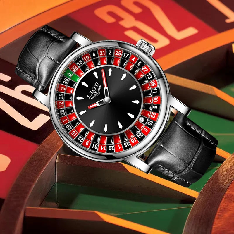 LIGE Creative Luxury Watches men Roulette Game Dial Fashion Mens Watch Waterproof Luminous Quartz Wristwatches Relojs Hombre+Box