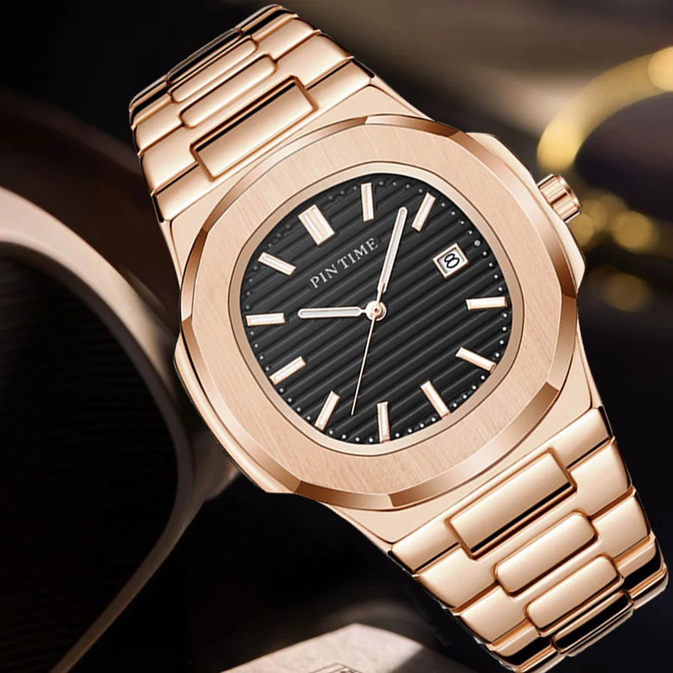 2025 Top Brand Luxury Men Wristwatch Business Waterproof Luminous Alloy Polygonal Case Business Quartz Watch Male with Calendar