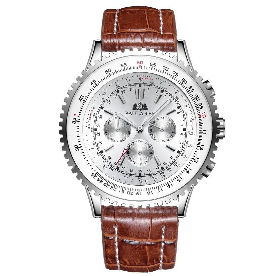 Automatic Watch for Men Mechanical Stainless Steel Black Brown Blue Leather Strap Sports Big 50mm Reloj Hombre Baratos