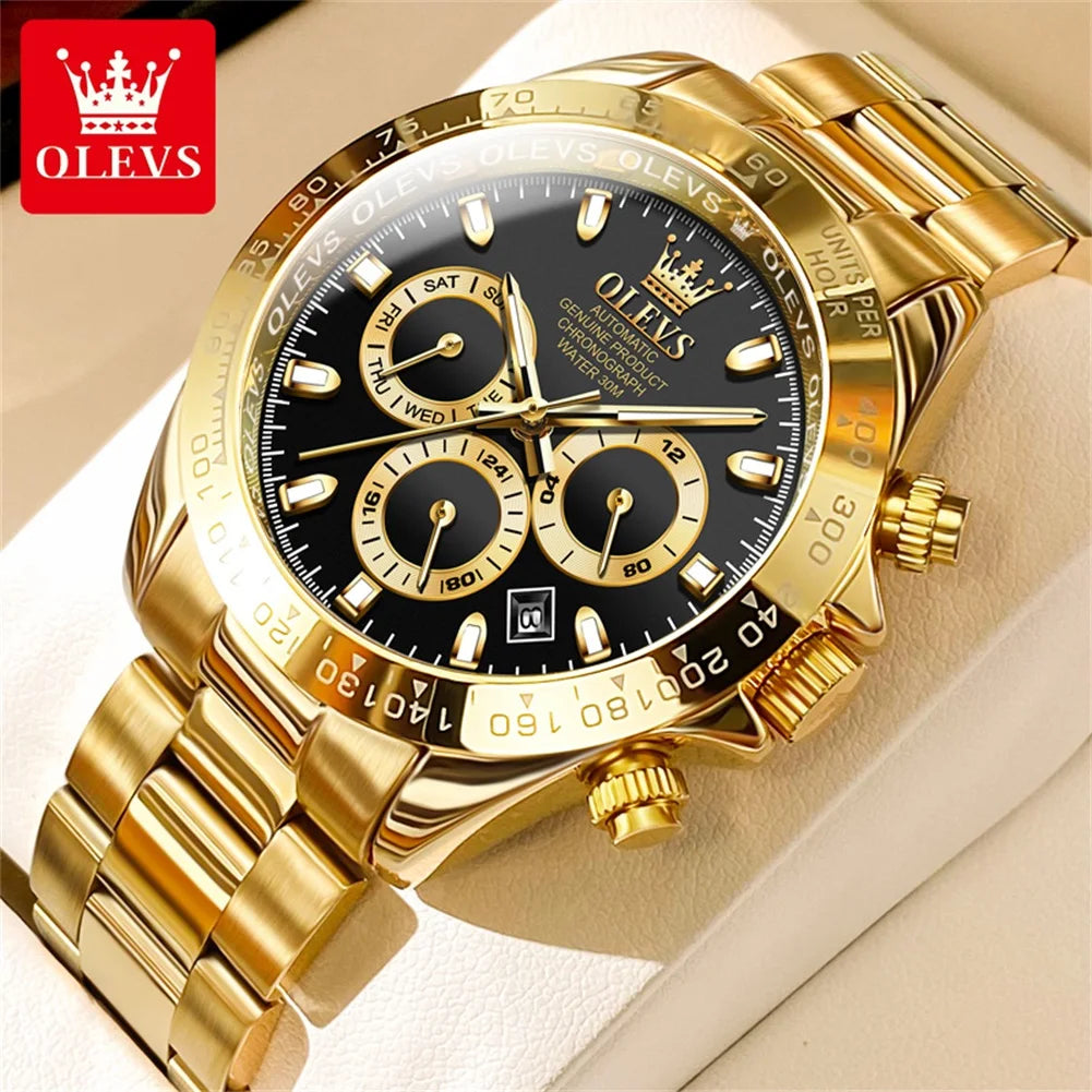 OLEVS Men's Watches Classic Luxury Automatic Mechanical Original Wristwatch for Man 24 Hour Week Date Display Waterproof Fashion