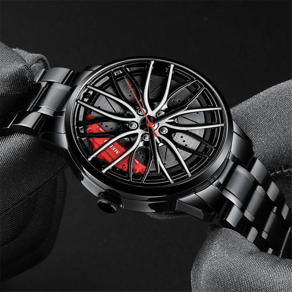 2025 Top Men Leather Watches Men Car Wheel Hub Stainless Steel Quartz Watch For Mens Military Sports Watch Relogio Masculino