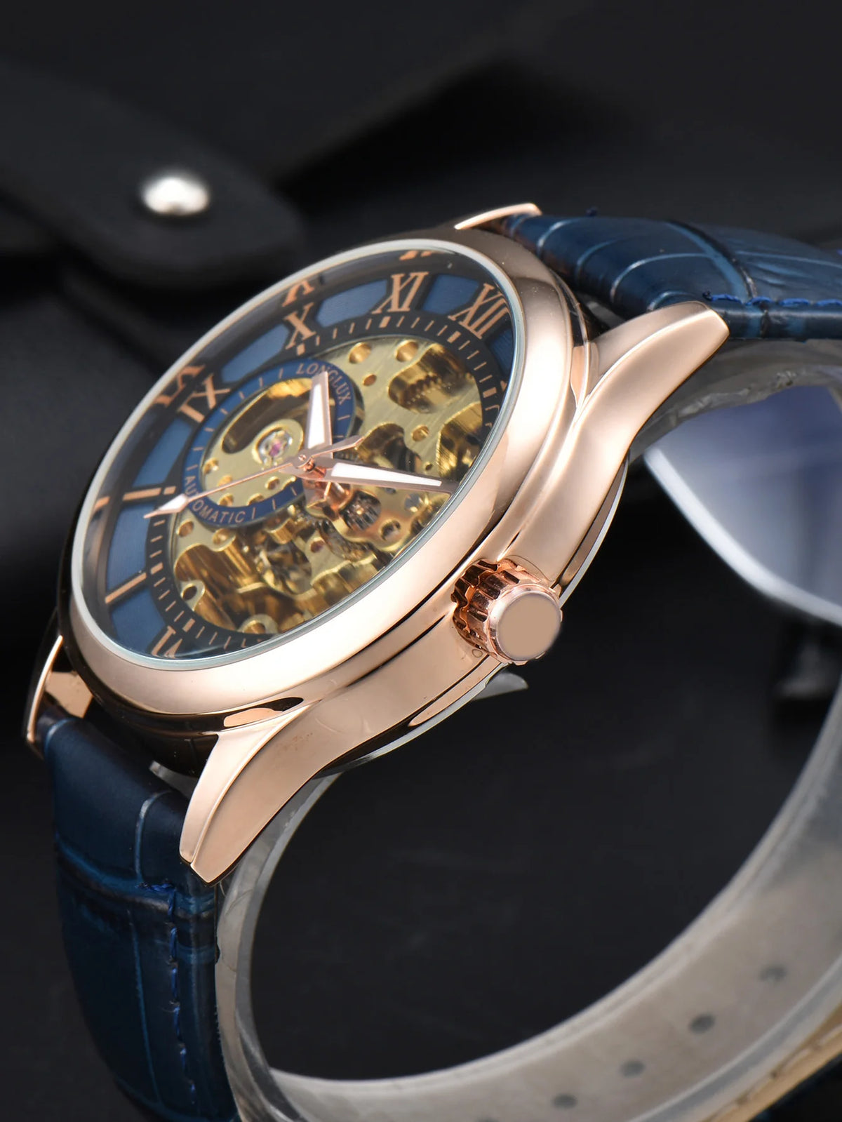 Men automatic watch luxury rome mechanical watches waterproof skeleton noctilucent leather mens watch choice of gift giving