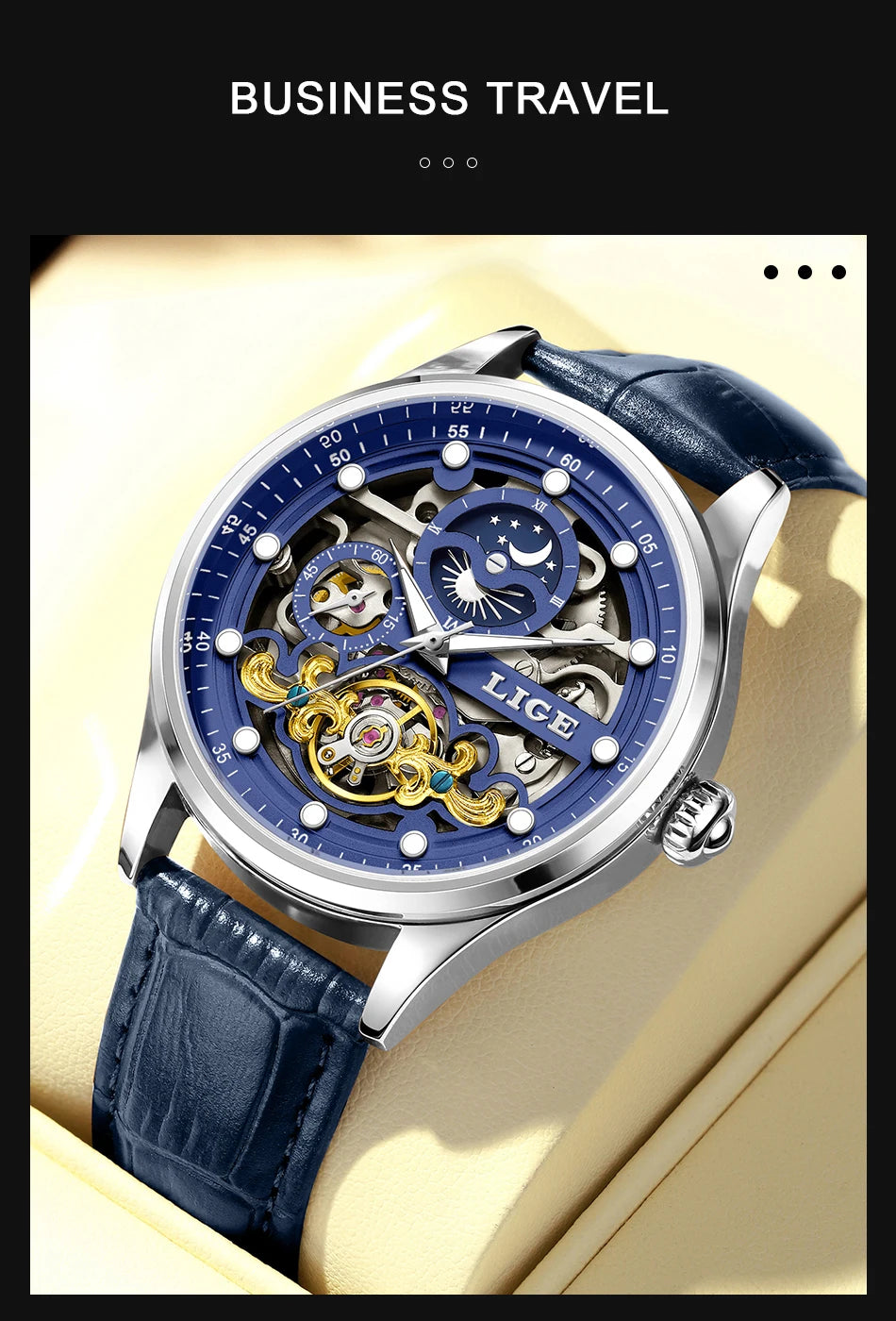 Reloj Hombre Watches Mens LIGE Top Brand Luxury Skeleton Tourbillon Automatic Mechanical Watch for Men Waterproof+Watch Box