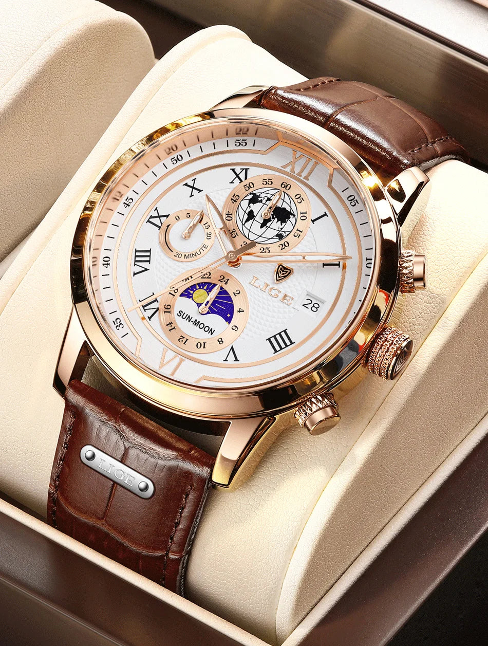 2025 LIGE Fashion Watch Men Sports Quartz Clocks Mens Watches Top Brand Leather Military Waterproof Date Watch Relogio Masculino
