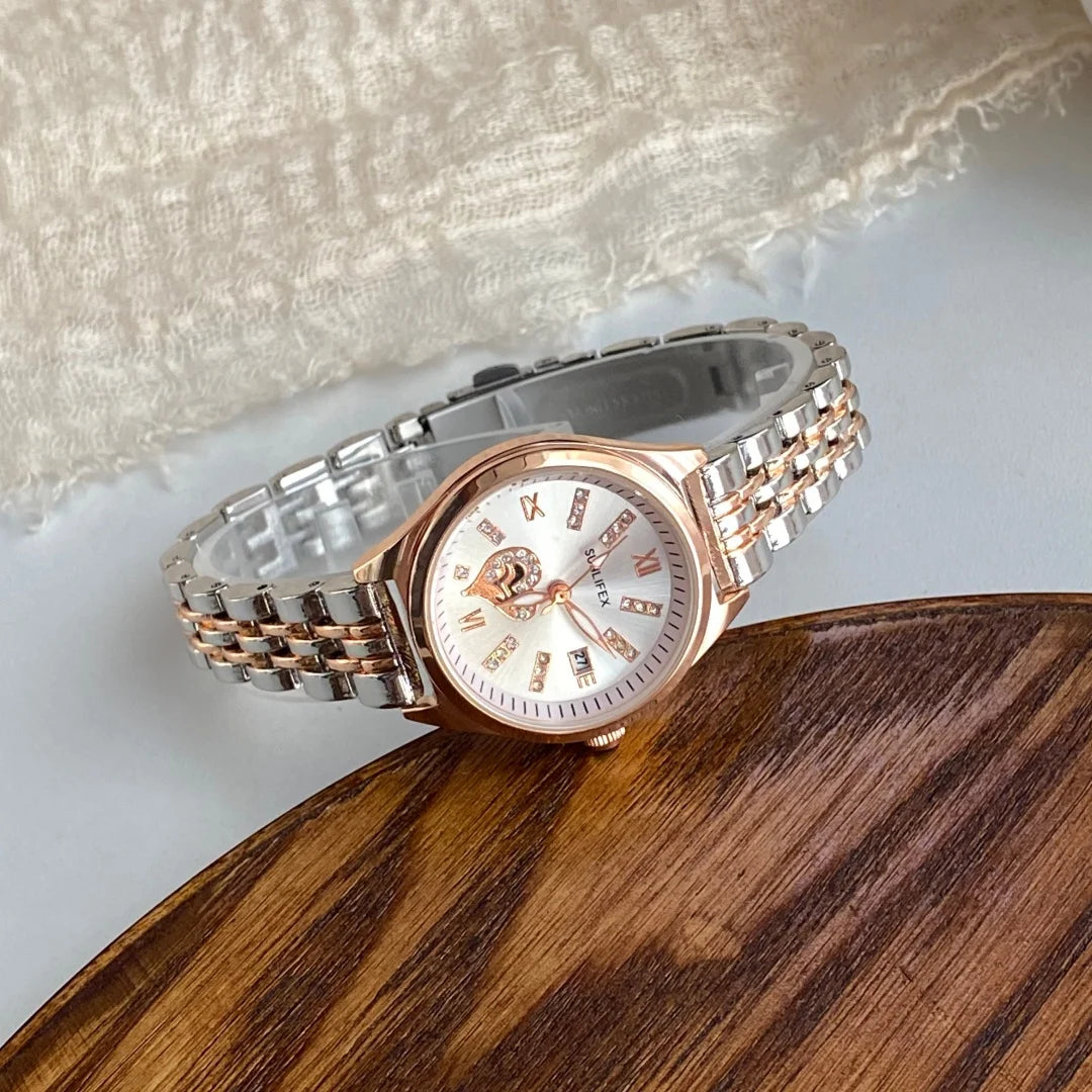 Luxury Watches For Women Lover Dial Rose Gold Stainless Steel With Date Quarzt Wristwatch Ladies Watches Relogio Feminino