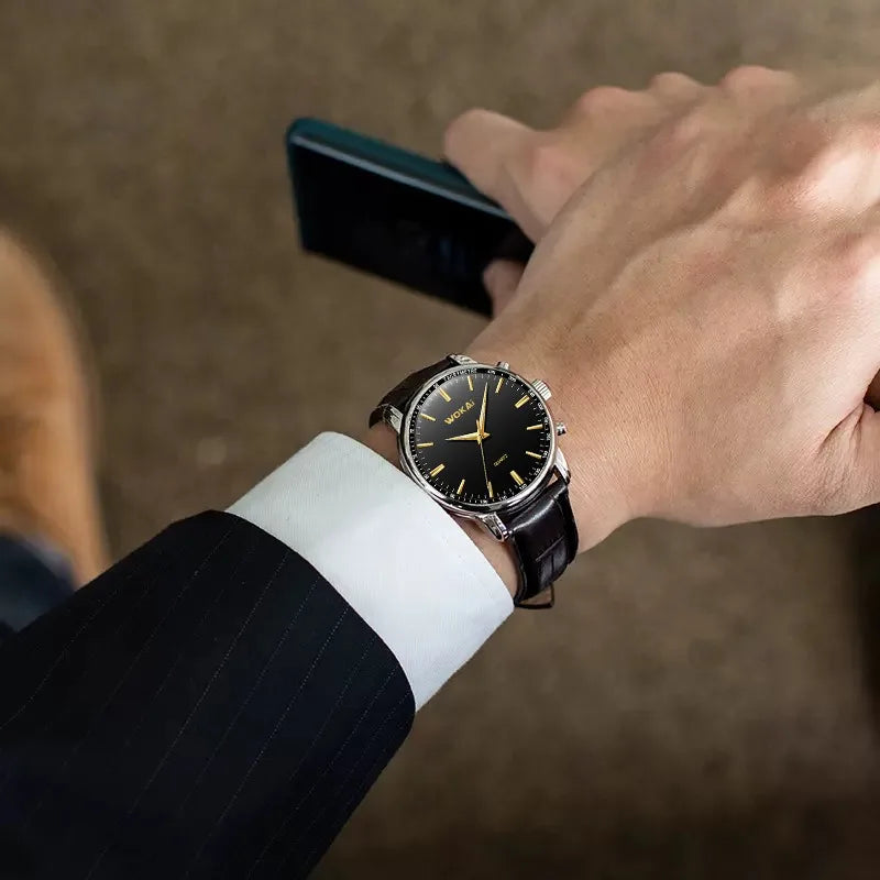 2023 New Wokai Men's Watches Fashion Business Watches Men Casual Leather Belt Quartz Wristwatches Relogio Masculino Reloj Hombre