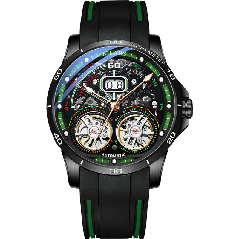 Luxury Sports Double Tourbillon Watches for Men Fashion Calendar Mechanical Watch Waterproof Luminous Clock Mens