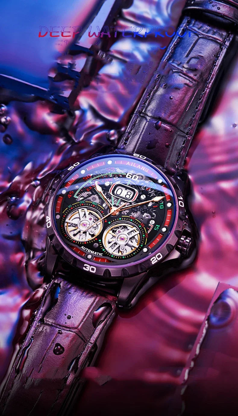 Luxury Sports Double Tourbillon Watches for Men Fashion Calendar Mechanical Watch Waterproof Luminous Clock Mens