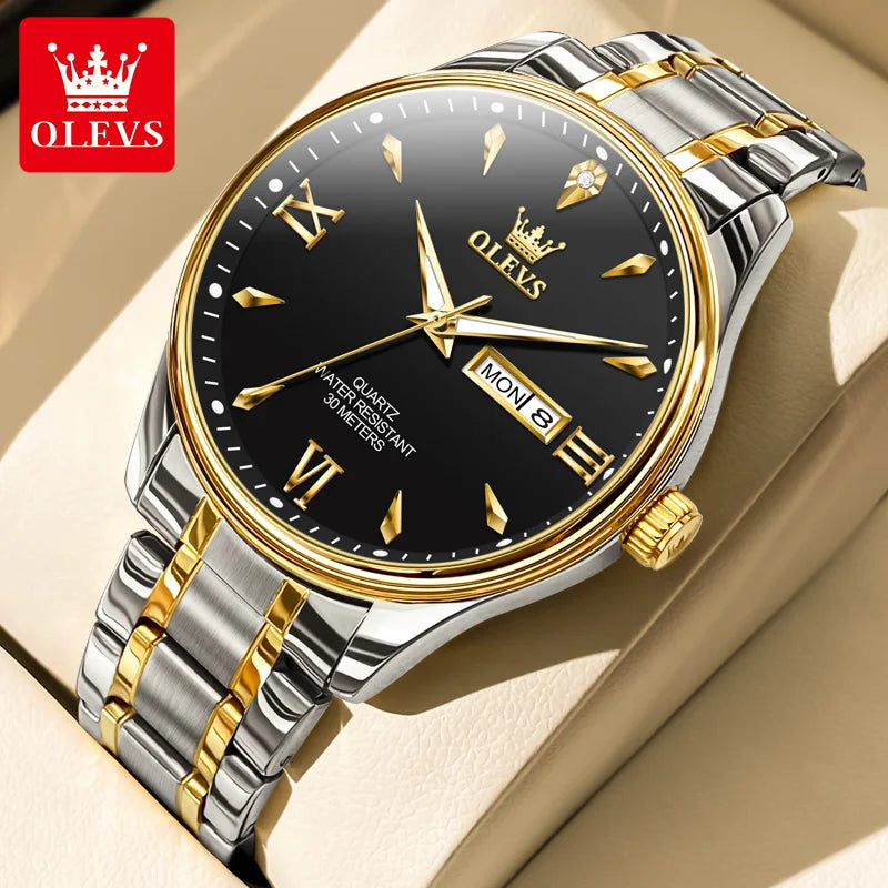 OLEVS 9806 Classic Men's Watches Roman Scale Date Week Stainless steel Business Waterproof Hand Clock