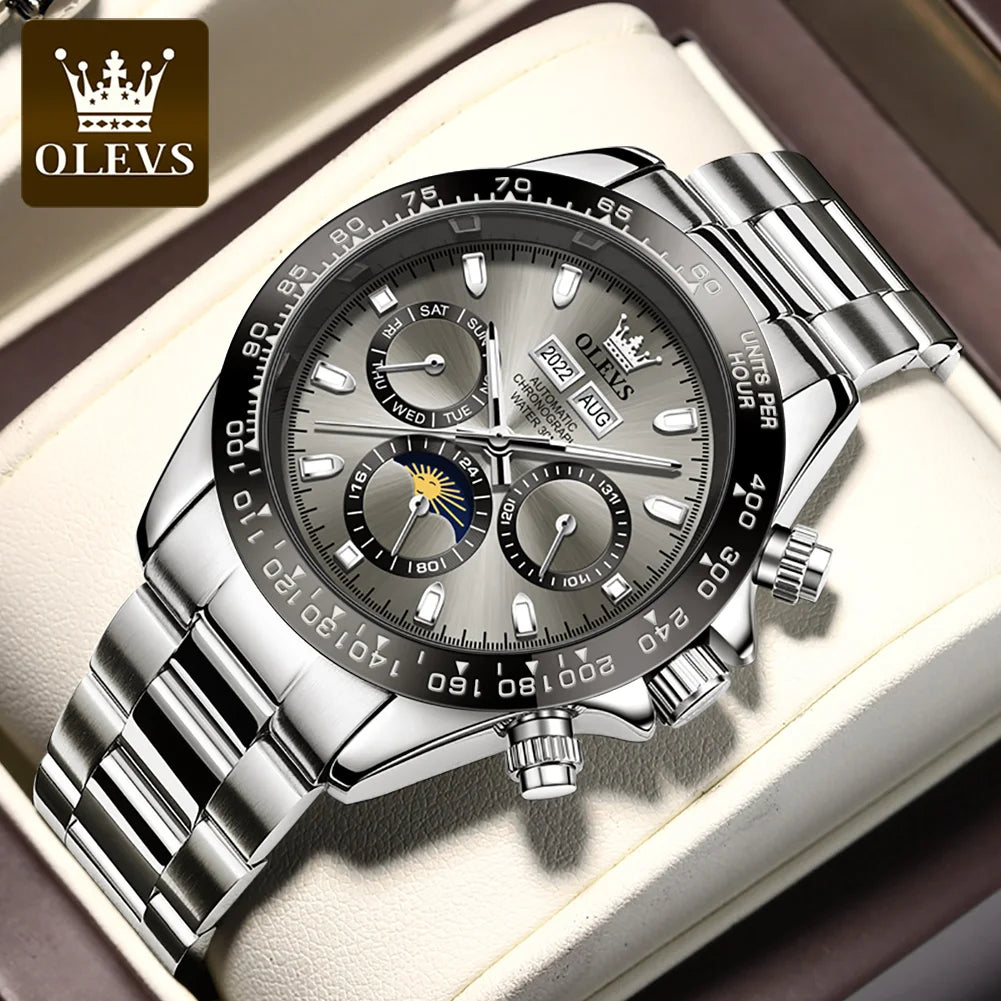 OLEVS 6654 Mens Watch Chronograph Automatic Mechanical Wristwatch Light Luxury Waterproof Luminous Function Brand Watch for Man
