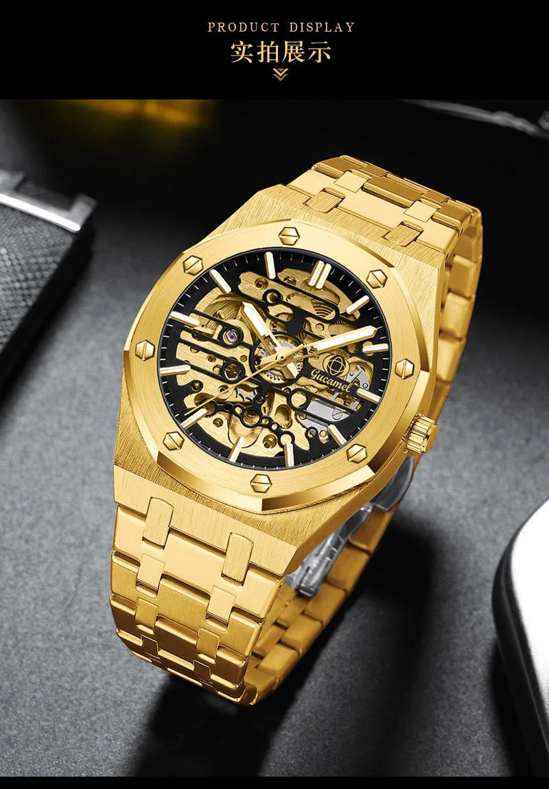 Luxury Men’s Automatic Mechanical Watch, Skeleton Design Self-Winding Wristwatch, Hot-Selling Export Business Watch