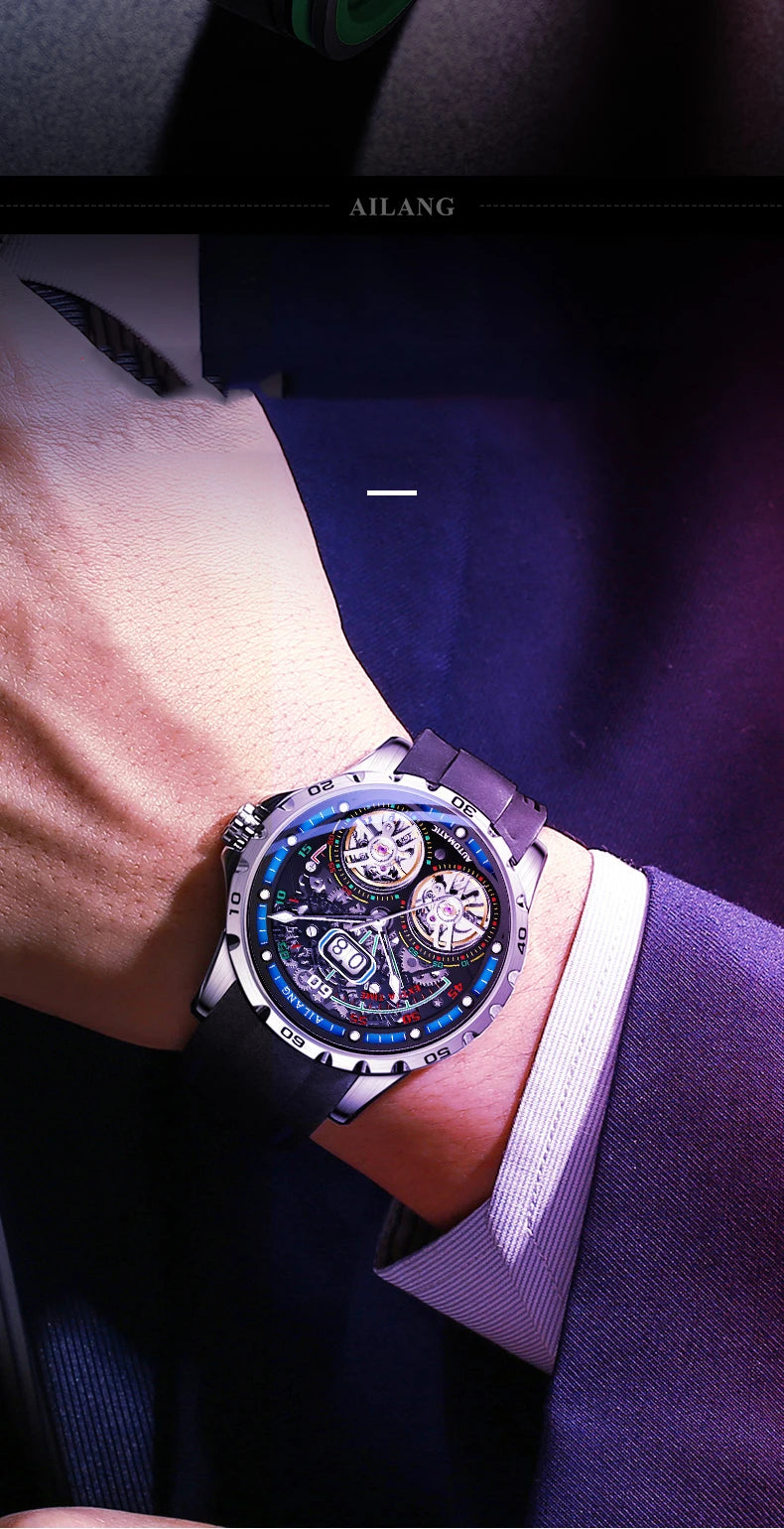 Luxury Sports Double Tourbillon Watches for Men Fashion Calendar Mechanical Watch Waterproof Luminous Clock Mens