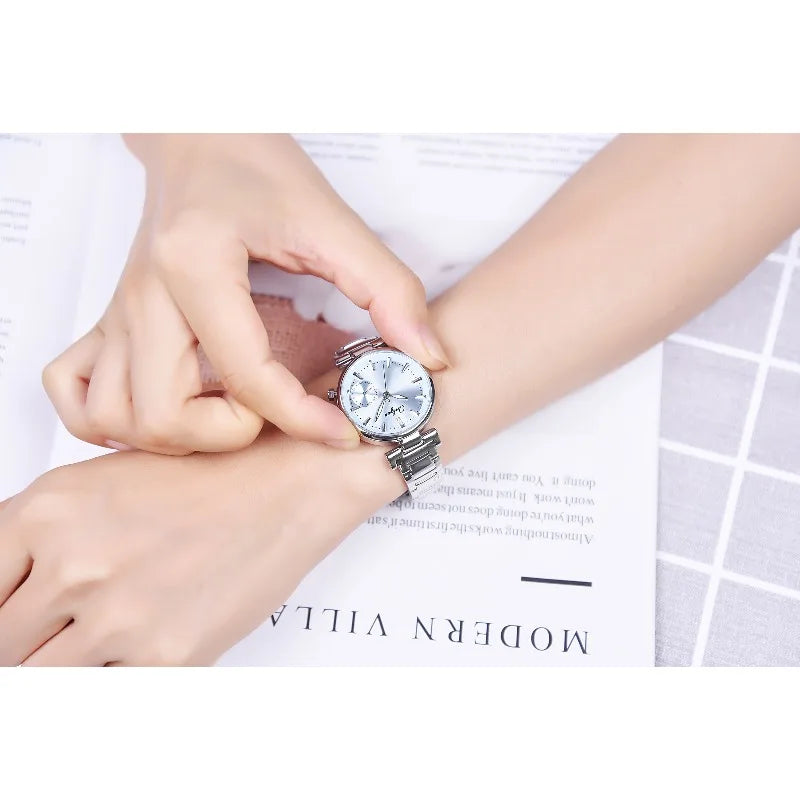 ONLYOU Luxury Women's Watch with Calendar and Analog Quartz Design, Stylish and Simple Stainless Steel Strap, Watch Box Included