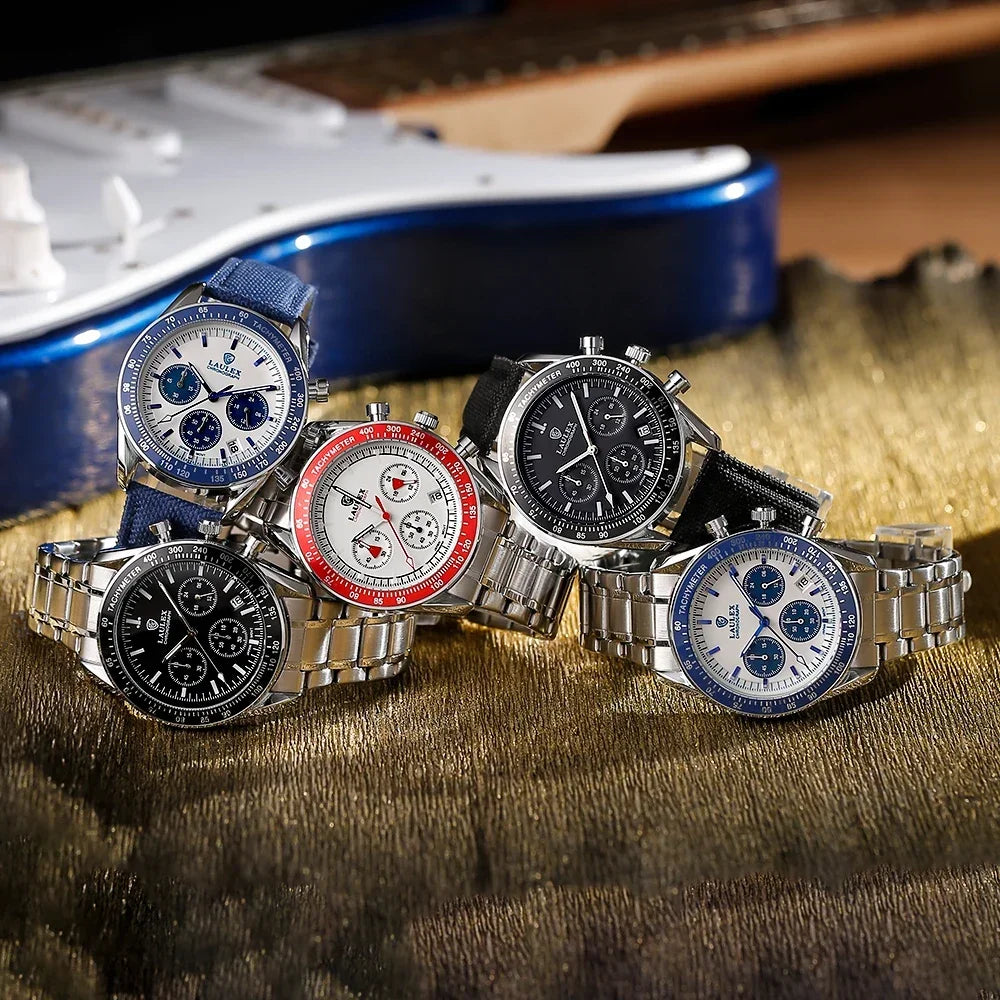 2024 LAULEX luxury top AAA multi-function chronograph 30M water-resistant fashion business stainless steel quartz watch