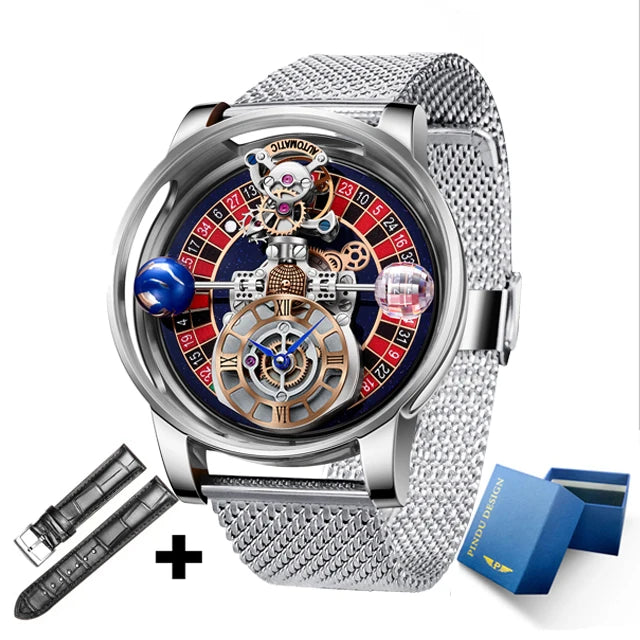 Relogio PINDU Fixed Roulette Watch Latest Design Quartz Watch Men Waterproof Leather Man Wristwatch Upgraded Version