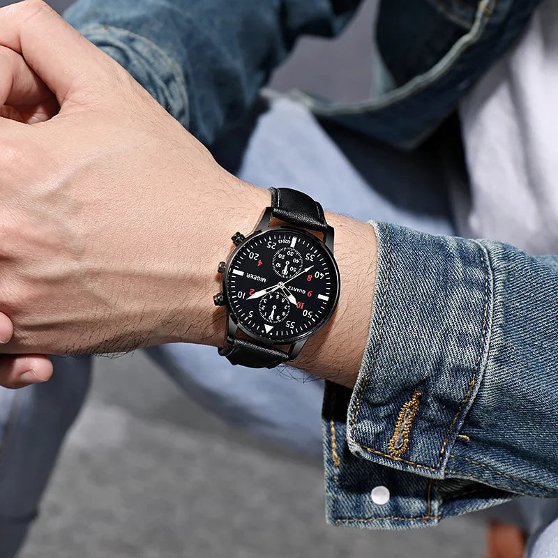 New Mens Watches Luxury Male Clock Fashion Sport Quartz Wristwatch for Man Casual Leather Belt Male Clock Relogio Masculino