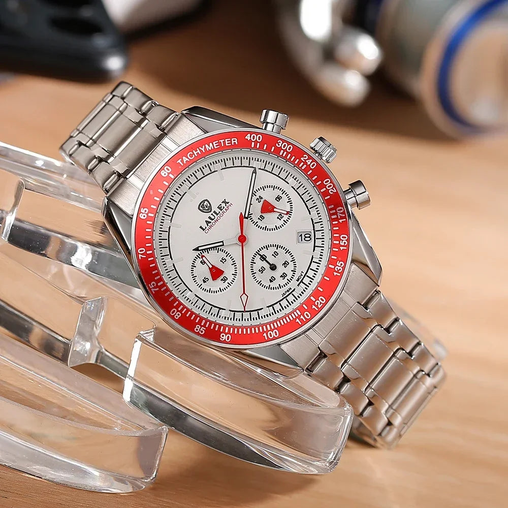 2024 LAULEX luxury top AAA multi-function chronograph 30M water-resistant fashion business stainless steel quartz watch