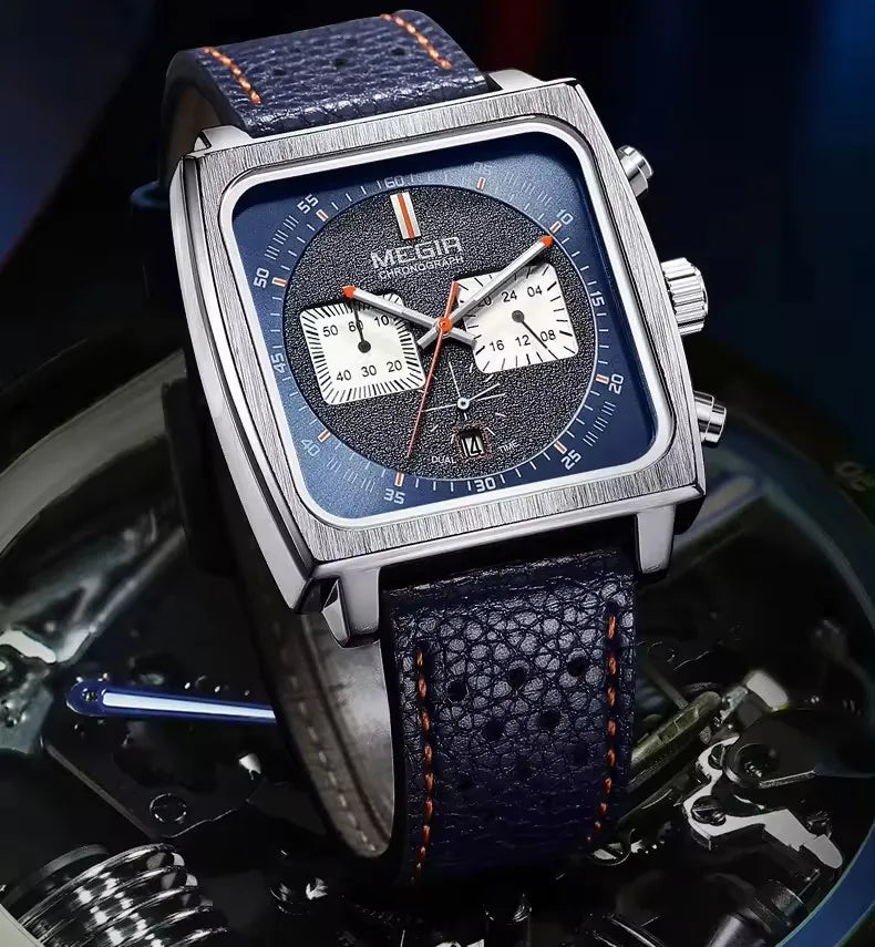 MEGIR 2182 Luxury Fashion Sports Chronograph Multi-Functional Military Leather Date Wristwatches for Men Relogio Masculino